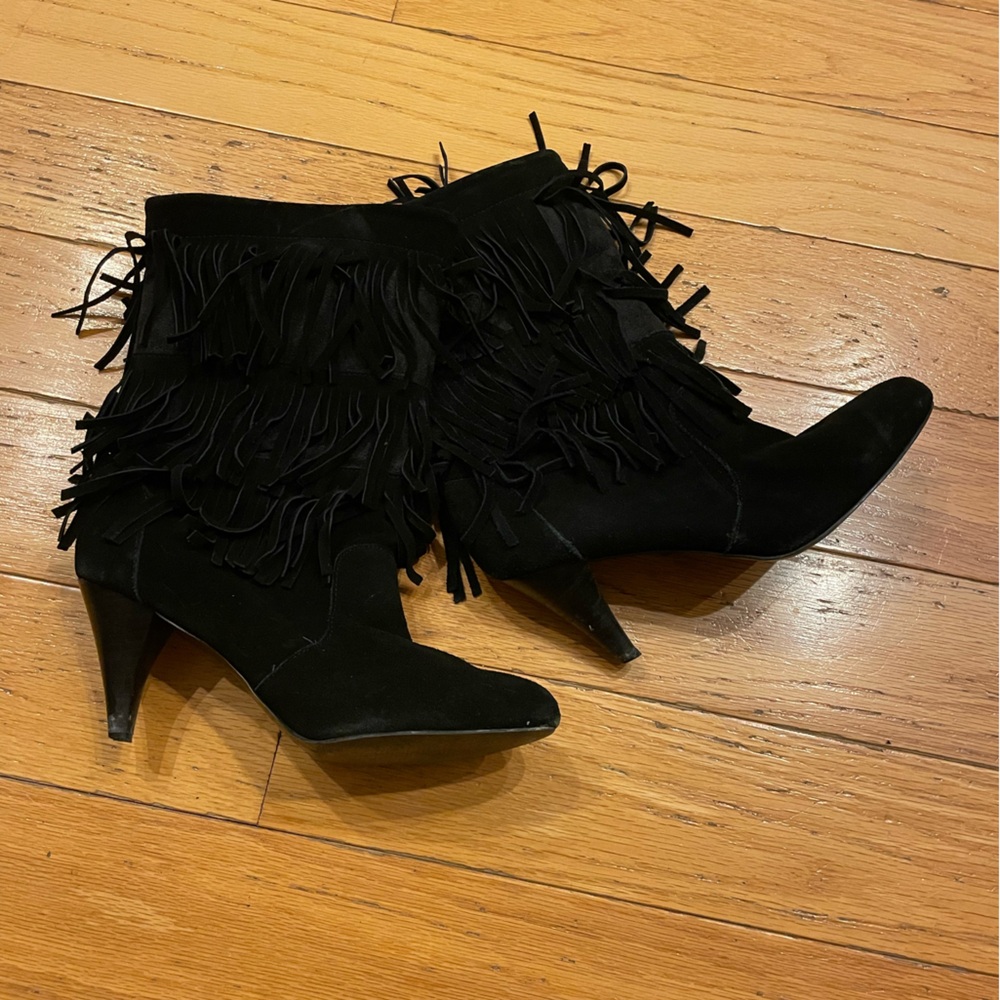 Fringe Black Suede Women's Boots - Picture 4 of 5